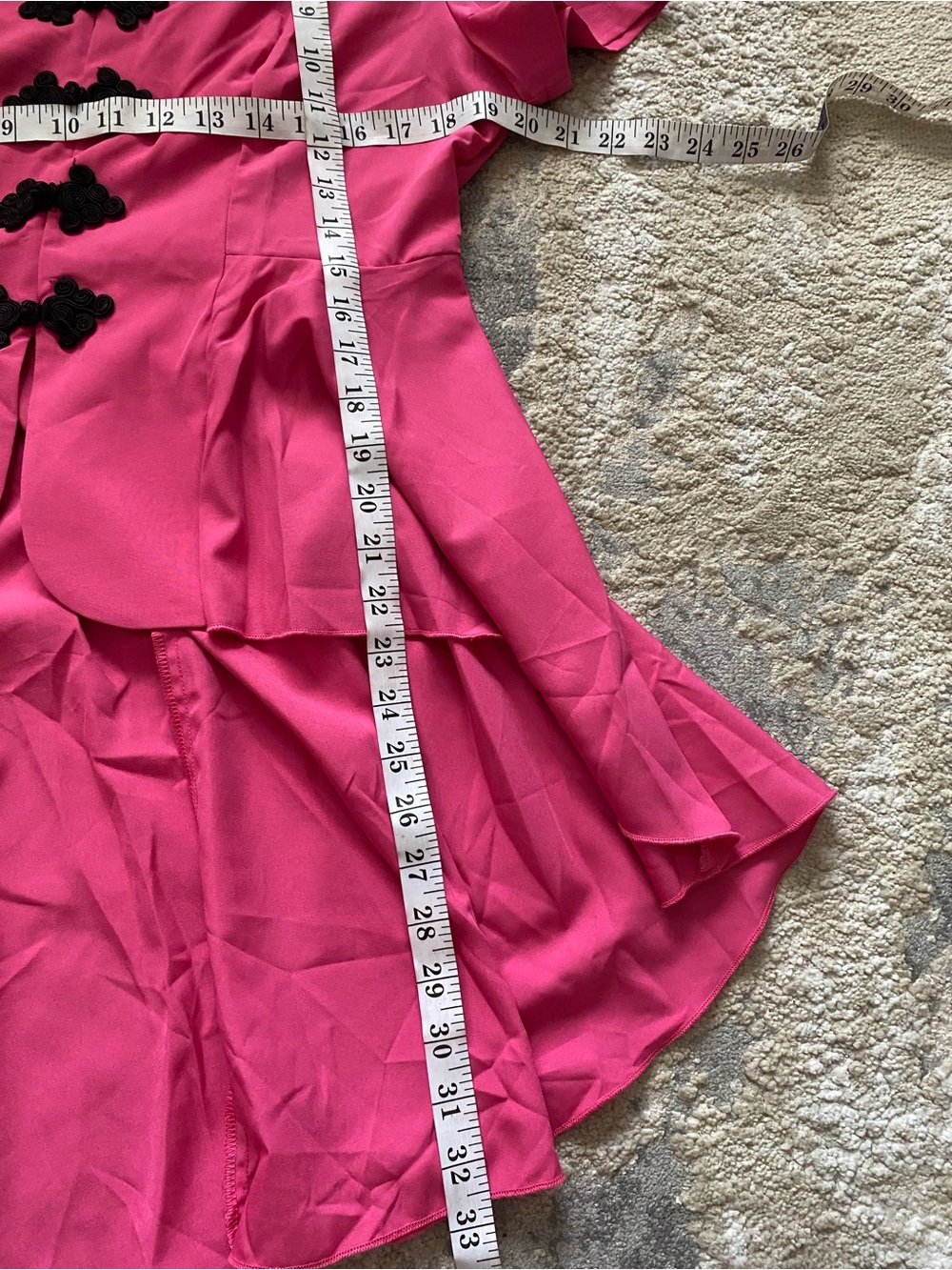 Blouse With Handmade Button Front & Asymmetrical Hem Fuchsia Black Large - Picture 5 of 5